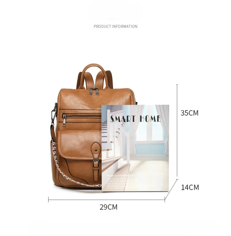 Women’s PU Leather Backpack – Fashion Anti-Theft Shoulder Bag