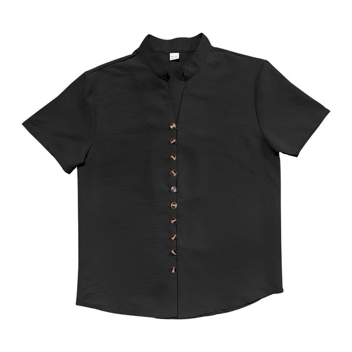 Summer New Short Sleeve Shirts for Men Fashion Solid Casual Linen Tops Breathable Stand Collar Loose Beach Blouses Men Clothing