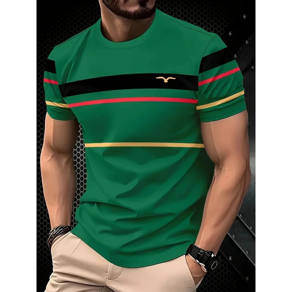 Shirt for Man Stripe Print Street Graphic T-Shirts Trendy Men's Short Sleeve Clothes Casual Summer Outdoor Oversized Clothing