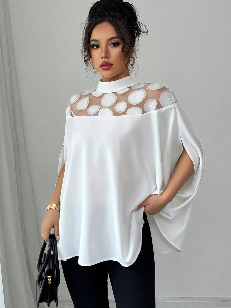 Women’s Mesh Off-Shoulder Top – Summer Bat Sleeve Shirt