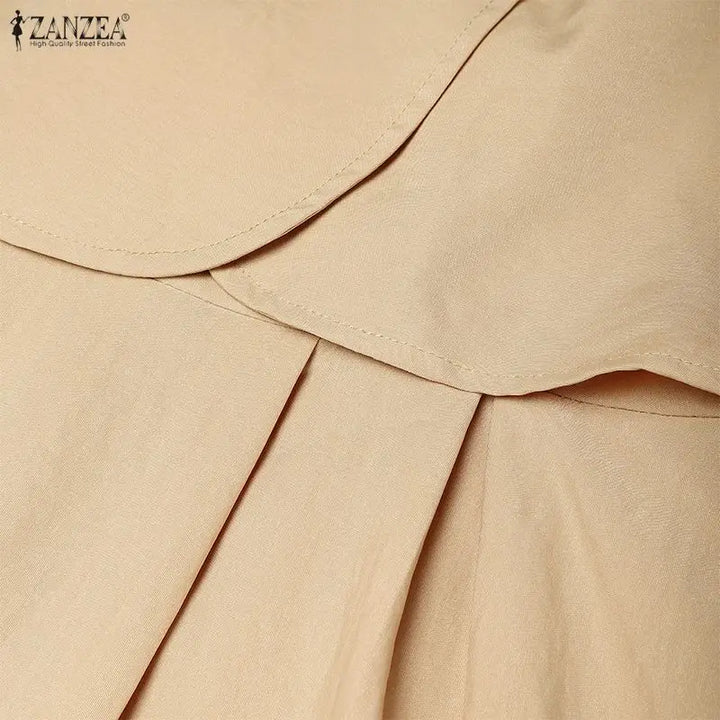 ZANZEA Ramadan Robe Fashion Muslim Dresses Women Elegant Long Sleeve Pleated Sundress Dubai Abaya Casual Kaftan Fake 2 Pieces