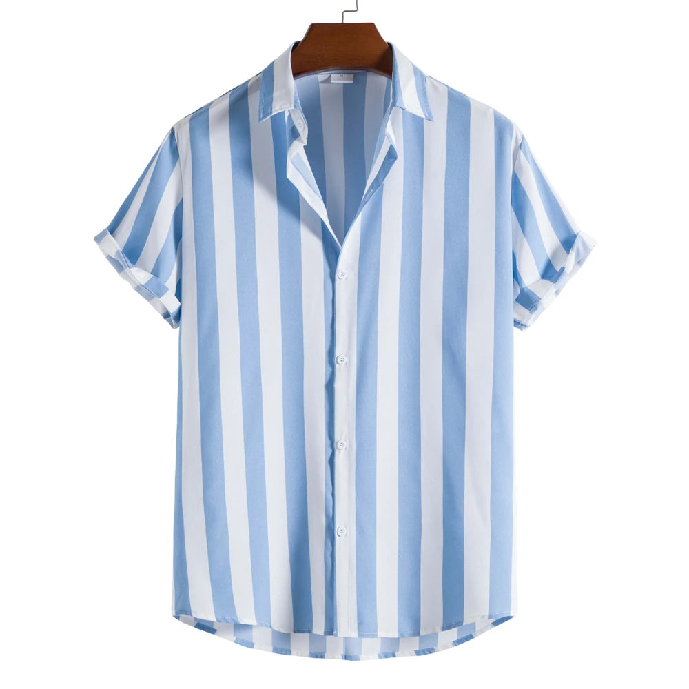 Men's Shirts Striped Shirts 3D Hawaiian Button Short Sleeve Plaid Red Top Beach Wear Black and White Shirt Men's Clothing