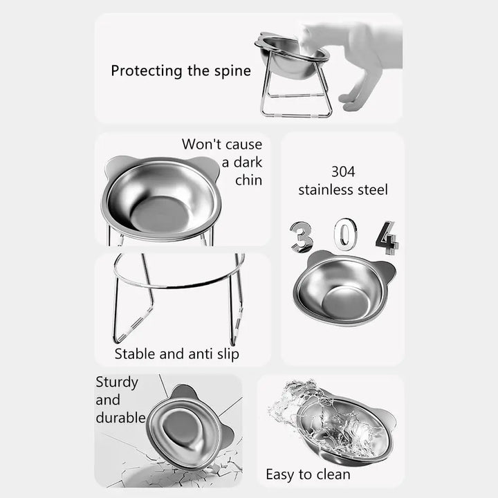FurEase™ Tilted Stainless Steel Cat Bowl