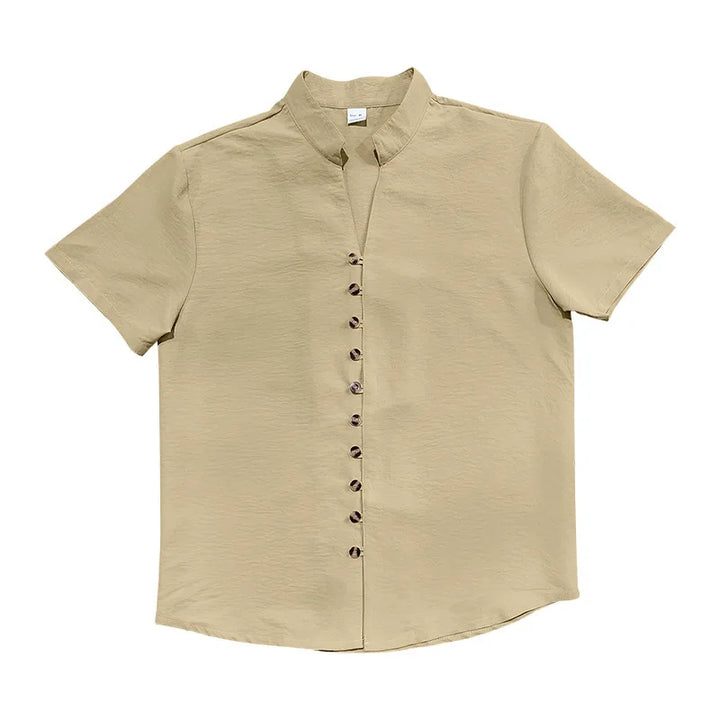 Summer New Short Sleeve Shirts for Men Fashion Solid Casual Linen Tops Breathable Stand Collar Loose Beach Blouses Men Clothing