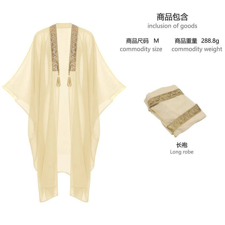 Men's Muslim Kimono-style Chiffon Robe Turkish Arabic Islamic Men's Muslim Robe Cosplay Ramadan Embroidered Robe Prayer Garment