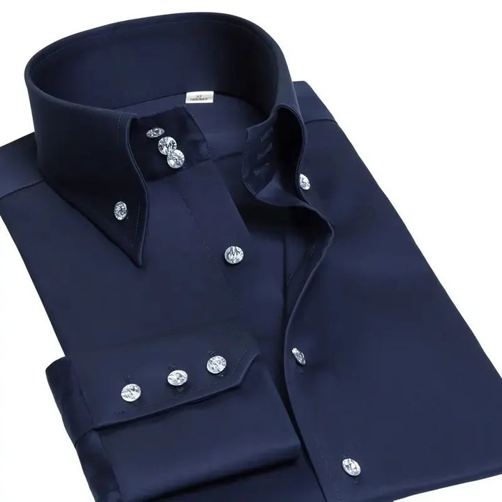 Men's Dress Shirts Non-ironing Formal Collar Shirt Fashion Korean Slim Solid Color Business Casual Shirt White Spring Autumn