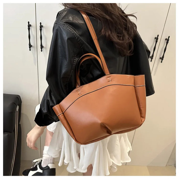 Women’s PU Leather Tote Bag – Large Vintage Shoulder & Crossbody Purse