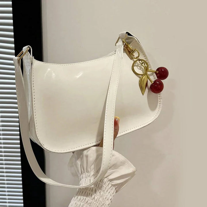 Vintage Women’s PU Leather Shoulder Bag – Crossbody Handbag with Cherry Pendant