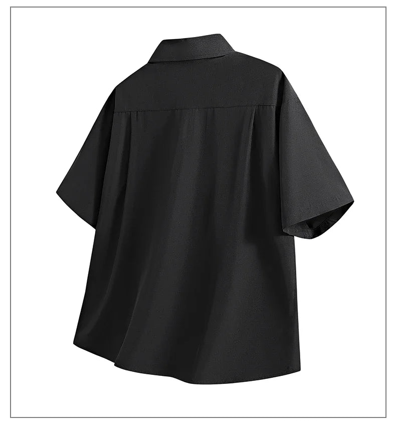 Short Sleeve White Shirts Men's Summer Anti-Wrinkle Business Loose Fit Ice Silk Shirt Youthful Button Iron-Free Black Work Shirt