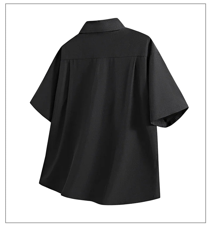 Short Sleeve White Shirts Men's Summer Anti-Wrinkle Business Loose Fit Ice Silk Shirt Youthful Button Iron-Free Black Work Shirt