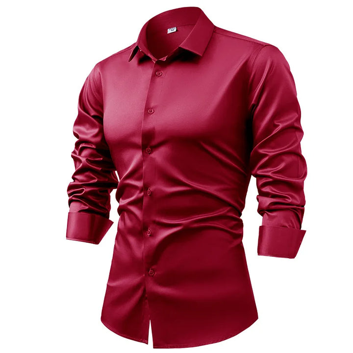 High-end Satin Shirts for Men Fashion Long Sleeved Solid Dress Shirts Men's Business Social Non-ironing Wrinkle-resistant Shirts