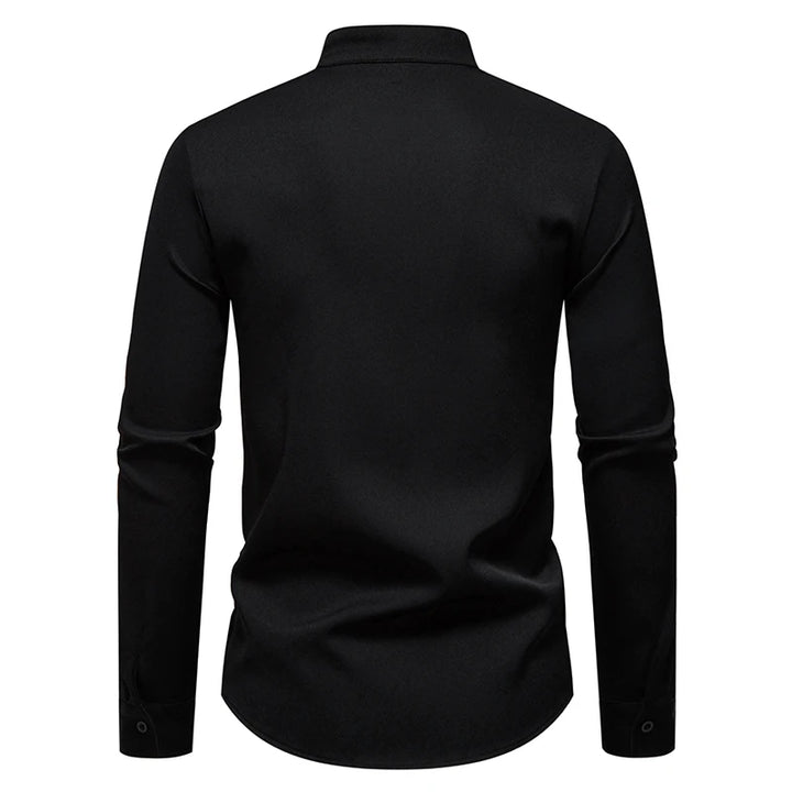 2025 Spring New Men Shirt Chinese Style Clothing Slim Fit Long Sleeves Shirt Camisa Social Office Wear Mandarin Collar Shirt