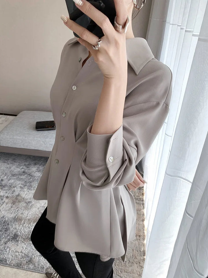 Elegant Women Shirts Woman Waist Long Sleeve Lapel Single Breasted Sashe Shirt Office Lady Business Pleated Ruched Blouses Tops
