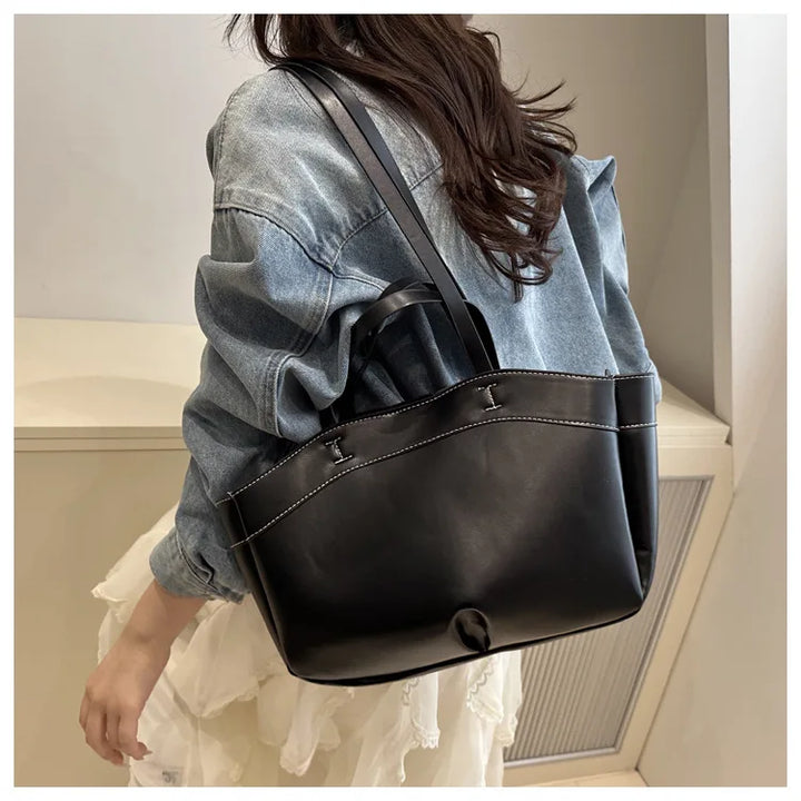 Women’s PU Leather Tote Bag – Large Vintage Shoulder & Crossbody Purse