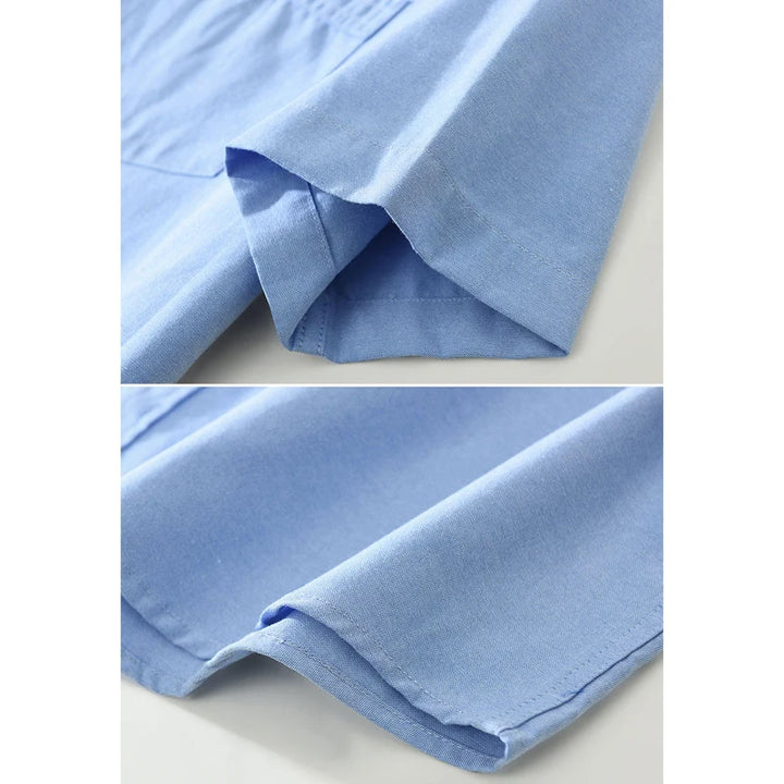 Men's 100% Cotton Short-Sleeve Shirt – Classic Turn-Down Collar, Slim Fit with Chest Pocket & Striped Detail