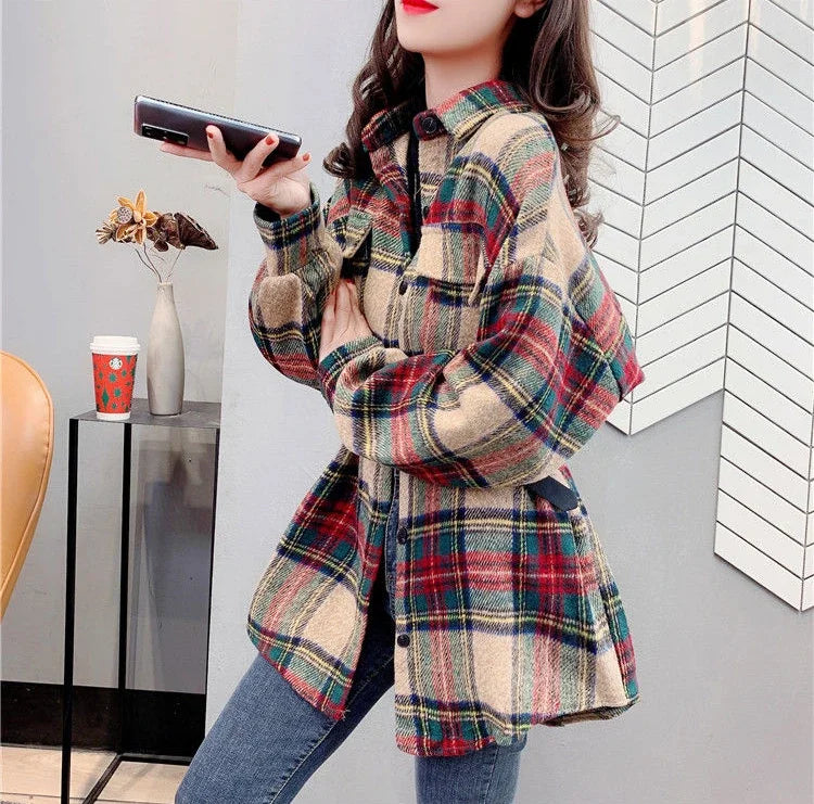 Women’s Vintage Check Jacket – Luxury Spring & Autumn Casual Coat 2025