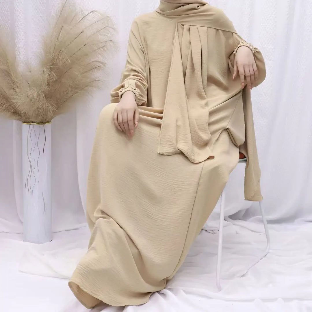 Abaya Dubai with Integrated Hijab Scarf Muslim Dress Women Zipper Front Side Pockets Islamic Clothing Modest Turkish Gown Casual