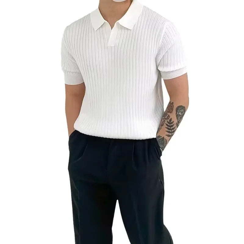 Summer New Men Knitted Shirts Short Sleeve Polo T-Shirts Tops Male Fashion Casual T Shirt Breathable Solid Polo Tee Man Clothing