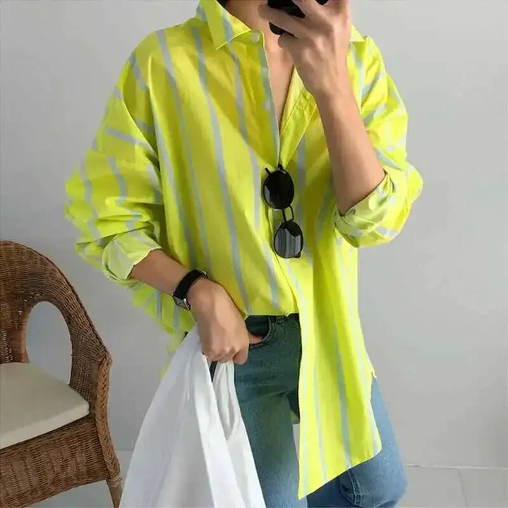 Striped Long Sleeve Thin Fit Shirt Women Spring Fashion Casual Bottom Temperament Top New