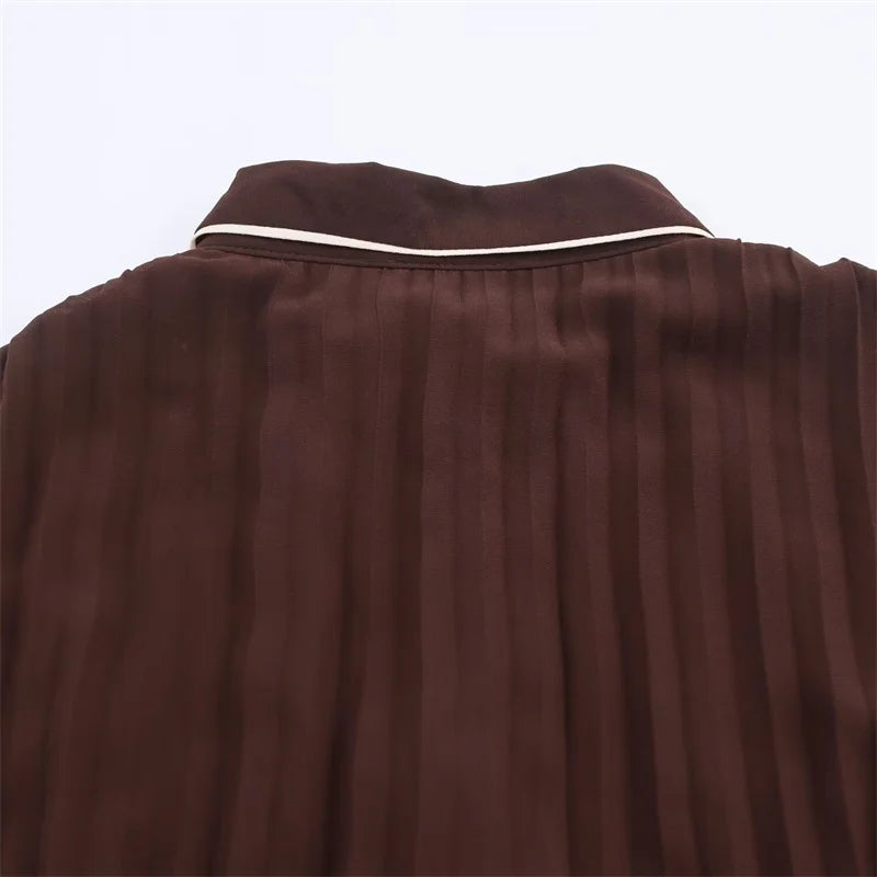 Women’s Fall 2025 Russet Pleated Midi Dress with Belt