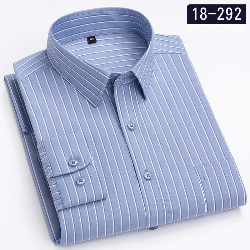 New in Shirt 100% Cotton Long-Sleeve Shirts for Men Slim Fit Plain Shirt Thin Plaid Striped Tops Fashion Elegants Office Clothes