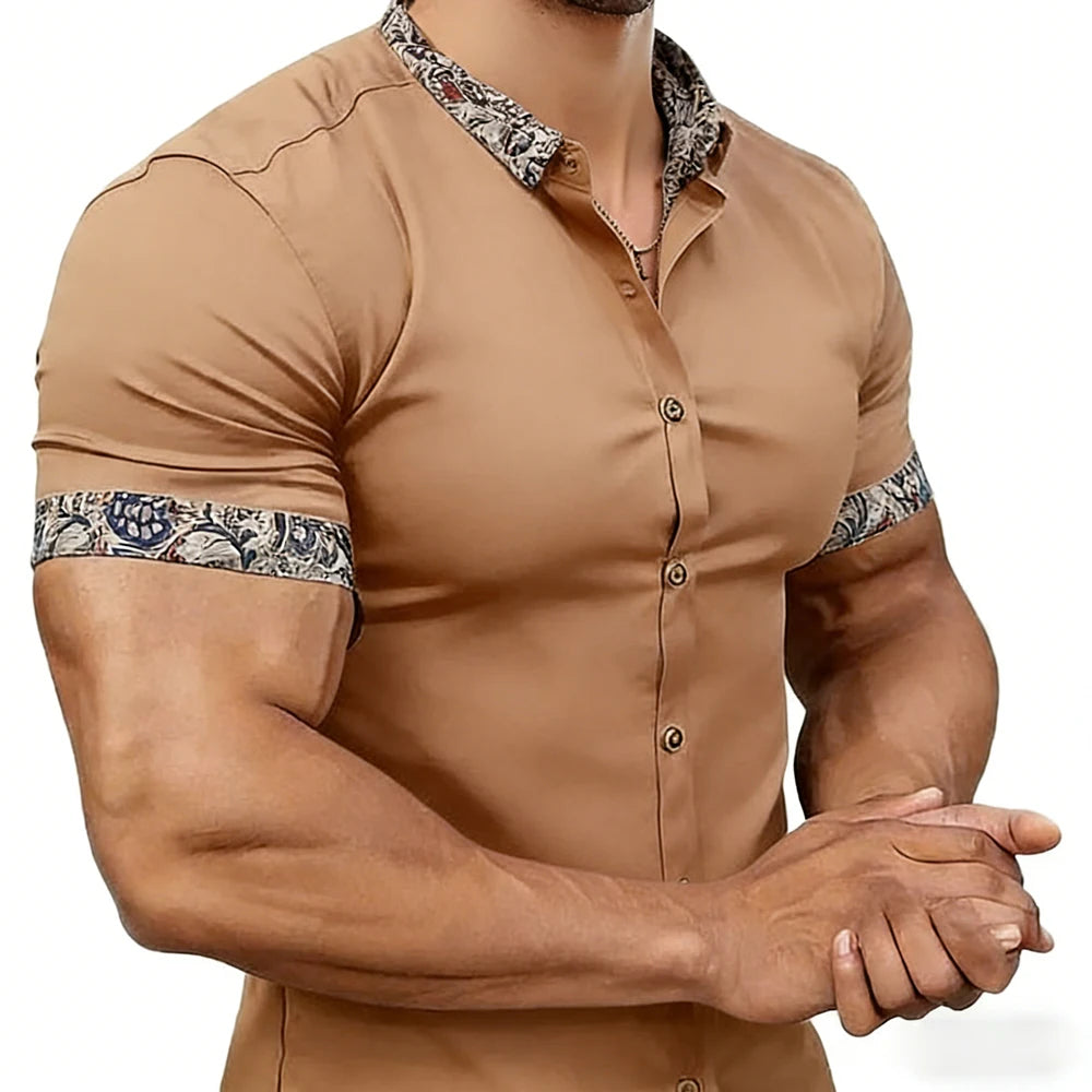 Men's simple business short-sleeved shirts with high-definition printed edges Hawaiian vacation business designer men's clothing