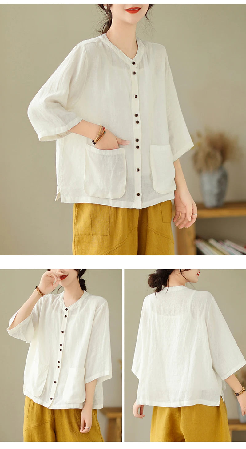 Woman Top Single-Breasted Loose Shirts & Blouses for Women Pocket Cheap Tops Female