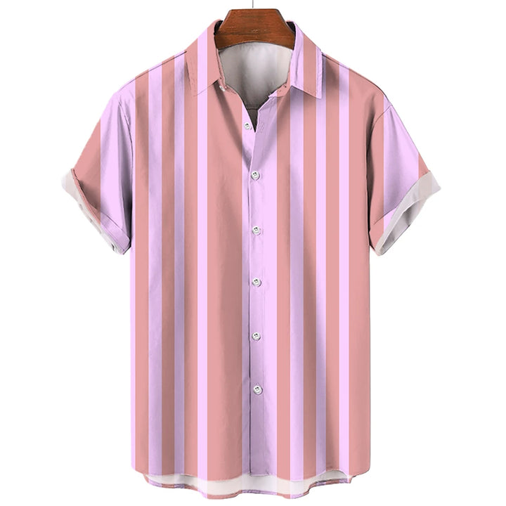 Men's Shirts Striped Shirts 3D Hawaiian Button Short Sleeve Plaid Red Top Beach Wear Black and White Shirt Men's Clothing