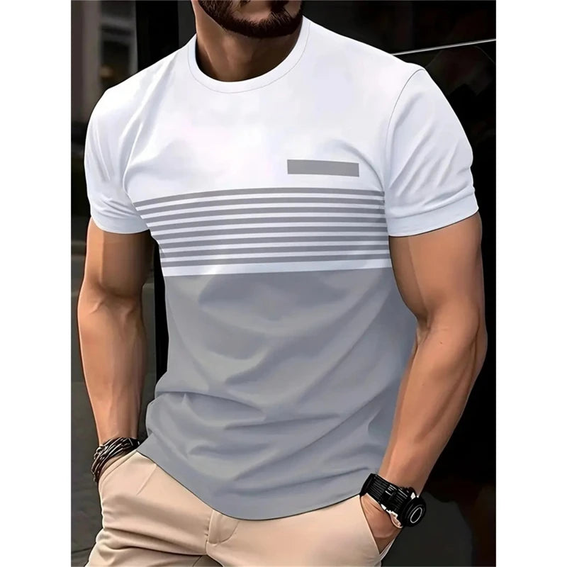 Simple Fashion Striped Graphic T Shirts For Men Summer Casual Short  Sleeve 3D Printed T-shirts Loose Breathable Daily Wear Tees