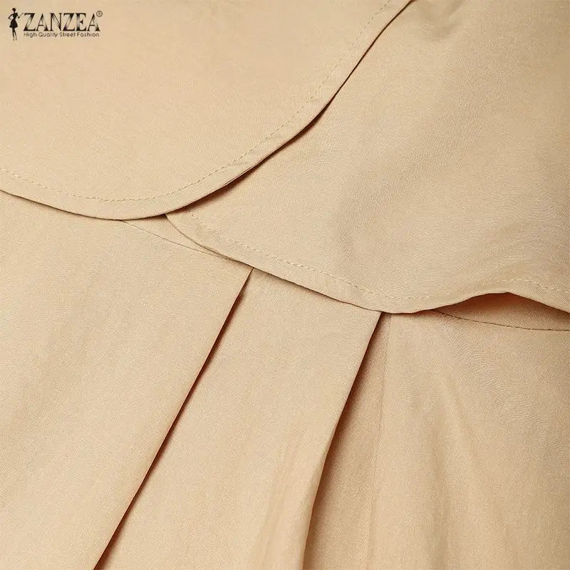 ZANZEA Fashion Muslim Dresses Abaya Ramadan Robe Fake 2 Pieces Women Elegant Long Sleeve Pleated Sundress Dubai Casual Kaftan