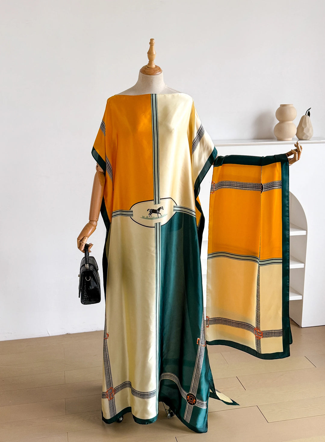 New Summer Fashion Women's Kaftan Dress with Big Scarf Loose Abaya Muslim Casual Print Shawl Robe African Style Dubai Turkey