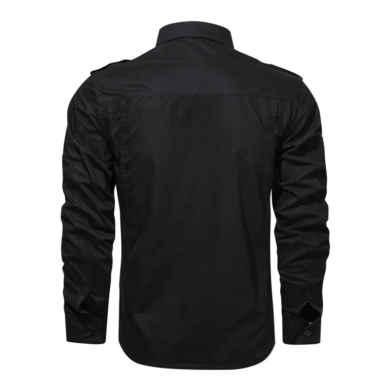 Cotton Shirt Men Casual Solid Long Sleeve Blouses High Quality Militar Overshirt Brand Clothing Black Cargo Shirts for Men 6XL