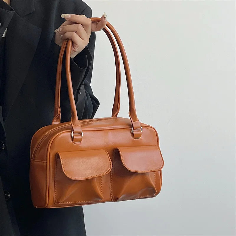Vintage Women’s PU Leather Shoulder Bag – Large Burgundy Tote & Commute Purse