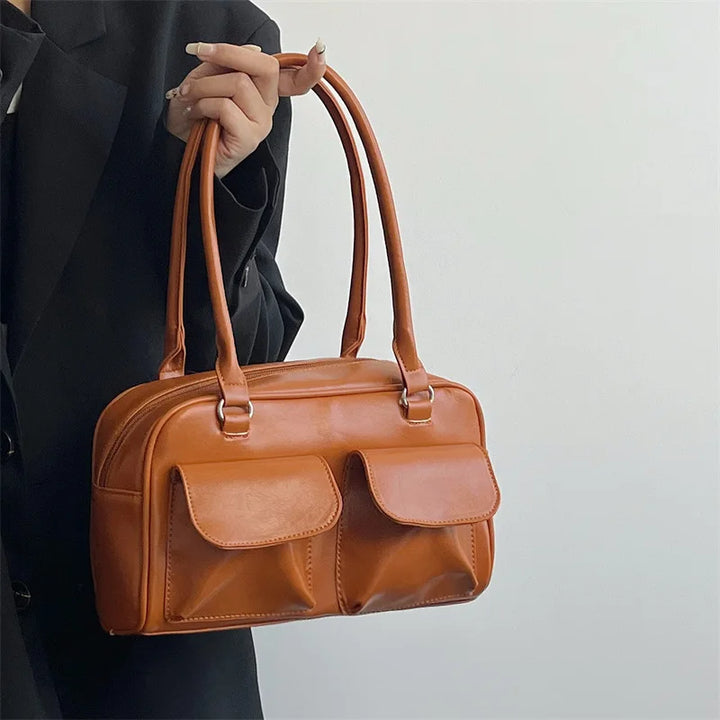 Vintage Women’s PU Leather Shoulder Bag – Large Burgundy Tote & Commute Purse
