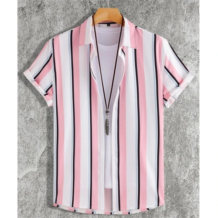 Hawaiian Shirts For Men 3d Striped Print Short Sleeve Shirts Summer Loose Casual Tops Simple Fashion Oversized Men Clothing