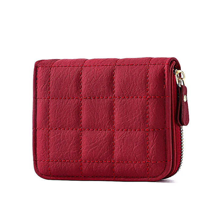 Women’s PU Leather Plaid Wallet – Small Card & Coin Holder with Zipper