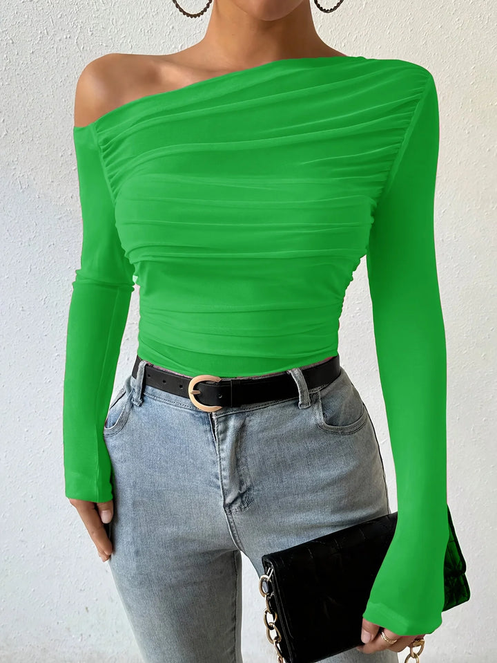 2025 Women’s Off-Shoulder Crop Top – Slim Fit Autumn/Winter Streetwear