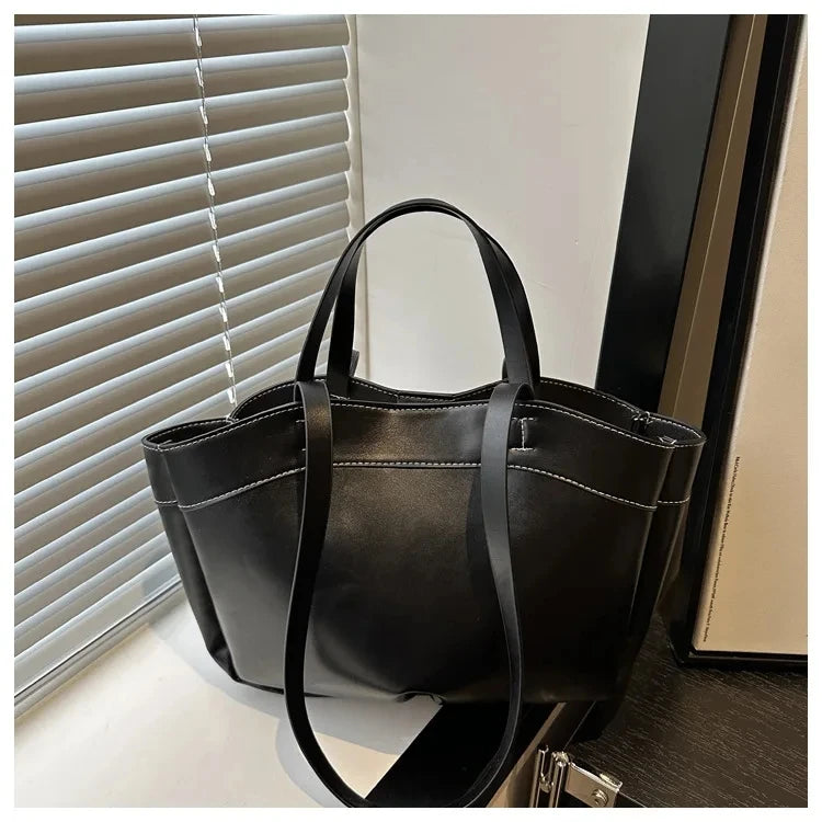 Women’s PU Leather Tote Bag – Large Capacity Vintage Shoulder & Crossbody Purse