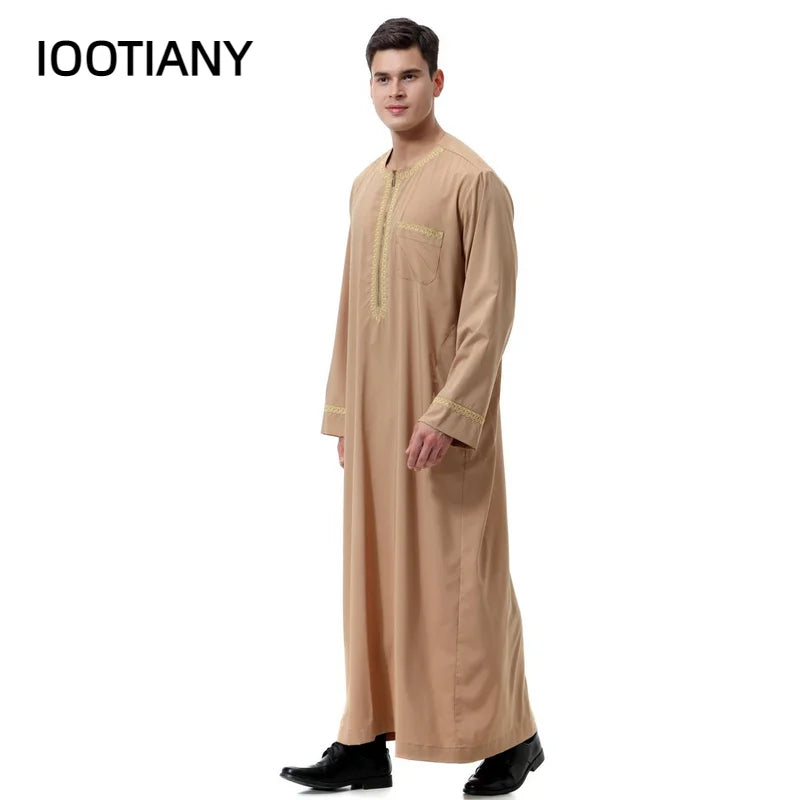 Muslim islamic Clothing Men Jubba Thobe print zipper Kimono Long Robe Saudi Musulman Wear abaya caftan Islam Dubai Arab Dressing