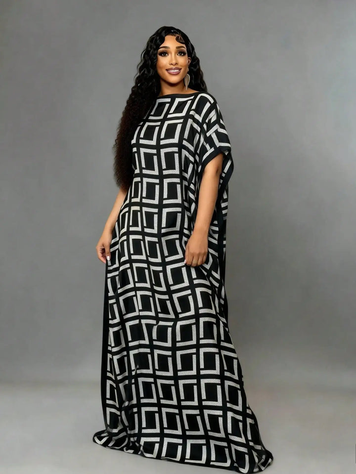 Elegant Plus Size Silk Middle Eastern Kaftan Dress with Scarf African Print Robe 2 Piece Set Women Fashion