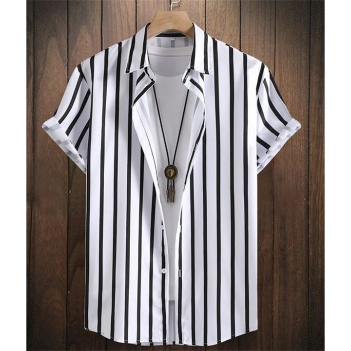 Hawaiian Shirts For Men 3d Striped Print Short Sleeve Shirts Summer Loose Casual Tops Simple Fashion Oversized Men Clothing