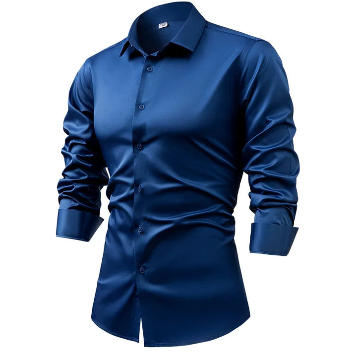 High-end Satin Shirts for Men Fashion Long Sleeved Solid Dress Shirts Men's Business Social Non-ironing Wrinkle-resistant Shirts
