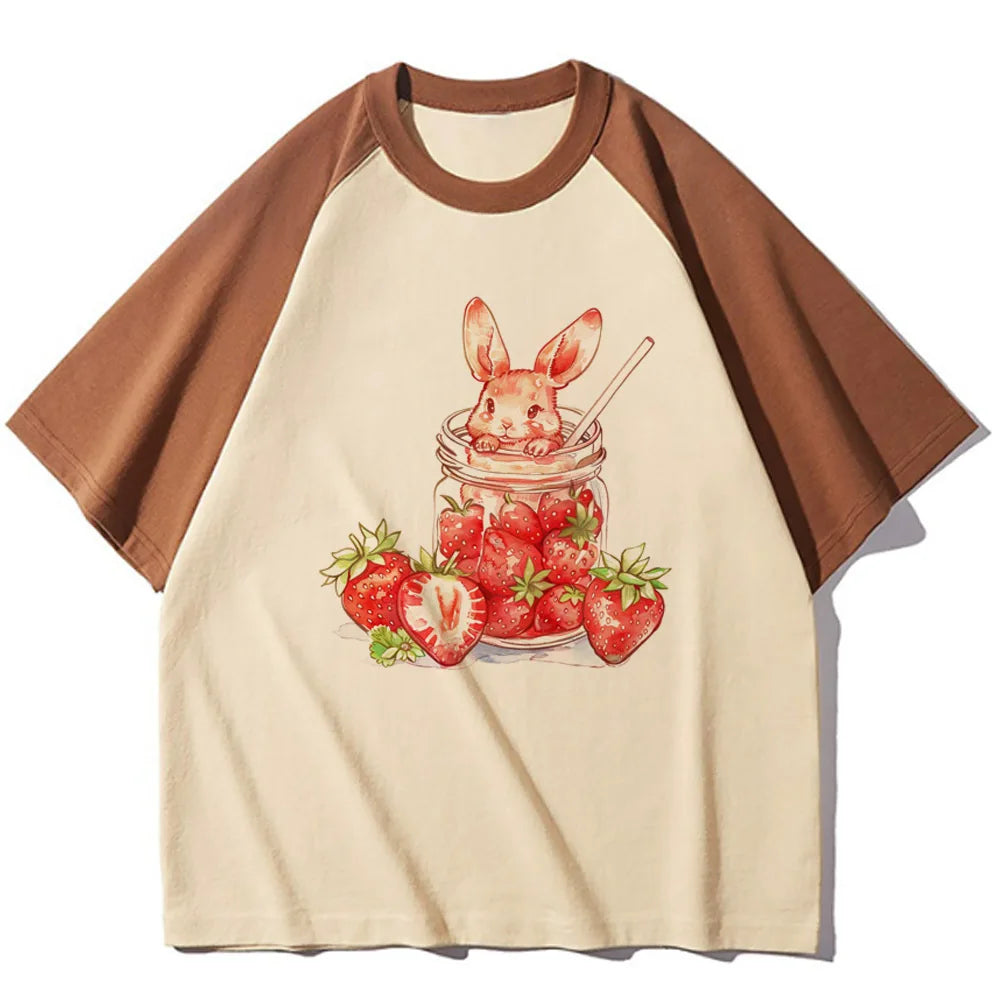 Strawberry t-shirts women elegant Tee girl Japanese graphic streetwear clothing