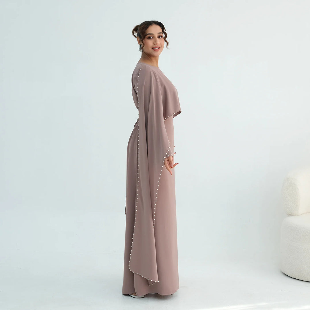 Luxury Dubai Shawl Abaya Elegant Beaded Waist Cinching Kaftan Muslim Women Traditional Dress Maxi Long Sleeve Robe Eid Outfit