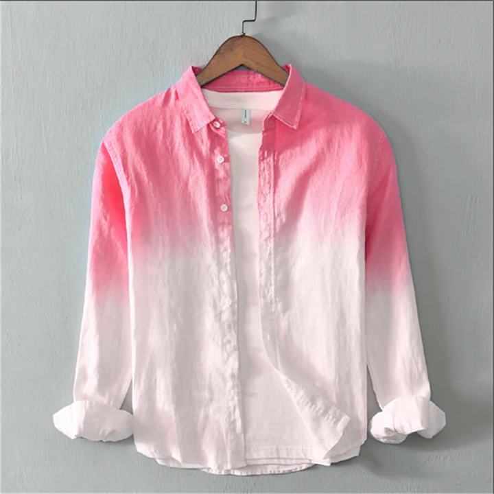 Fashion shirts 100% linen fabric gradient pink blue gray new series of men and women matching colors casual and comfortable