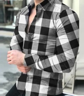 Men’s Printed Checkered Long Sleeve Casual Shirt