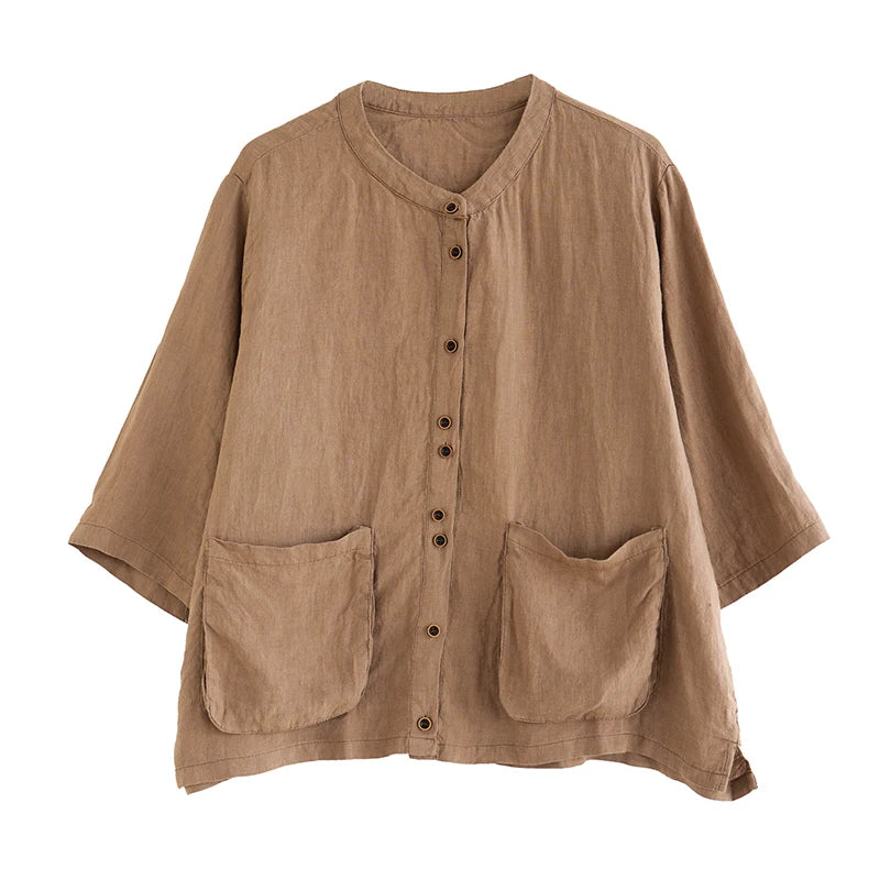 Woman Top Single-Breasted Loose Shirts & Blouses for Women Pocket Cheap Tops Female