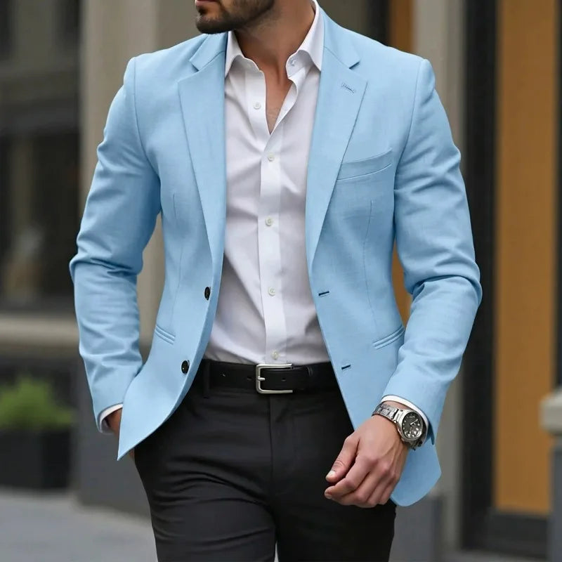 KIDWHXR Man Blazer Korean Slim Simple Solid Color Turn Down Collar Male Suit Outerwear Business Casual Long Sleeeve Men Coat