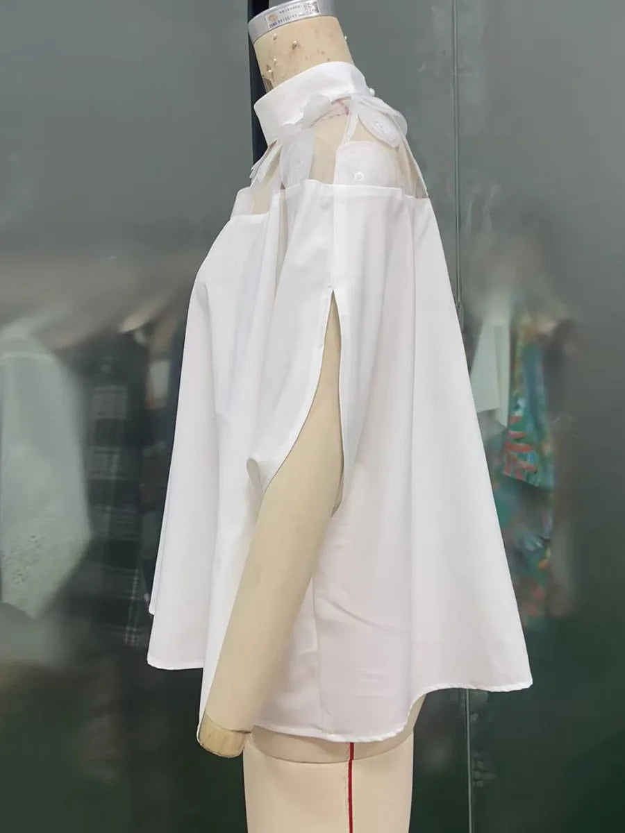 Women’s Mesh Off-Shoulder Top – Summer Bat Sleeve Shirt