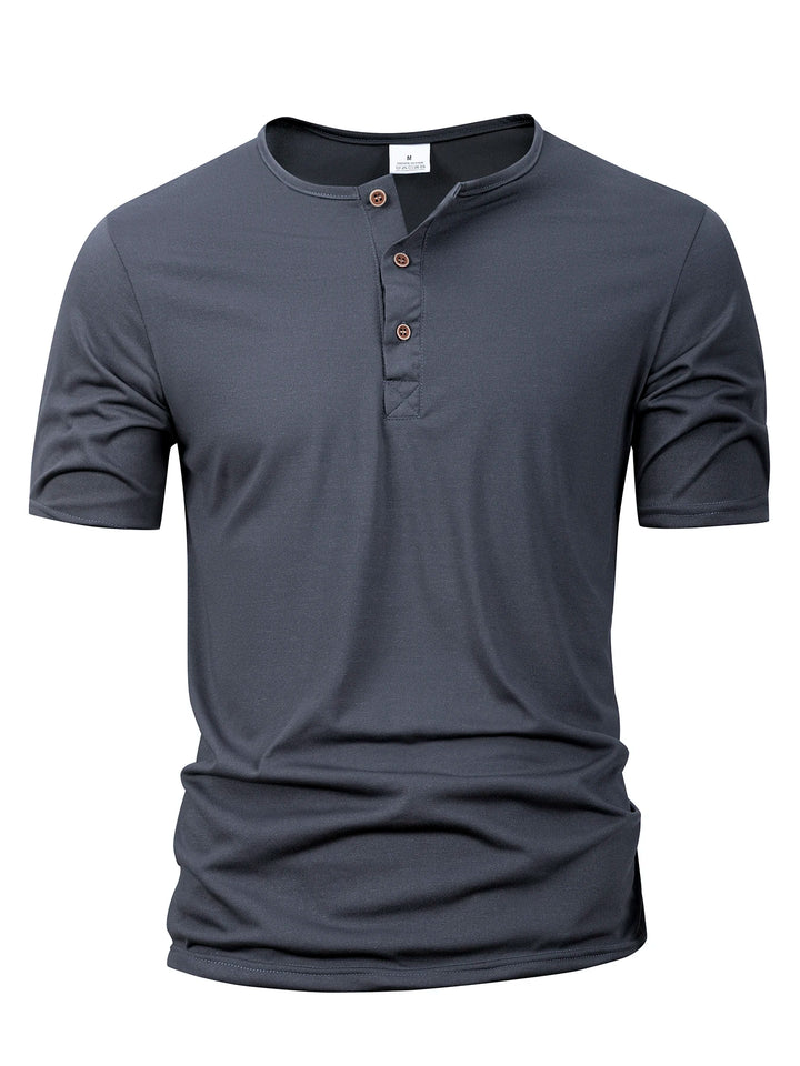 Summer Men Henley Collar T-shirts Button Slim Casual Male Solid Color Short Sleeve Men Sports T-shirt Polo shirt Tops
